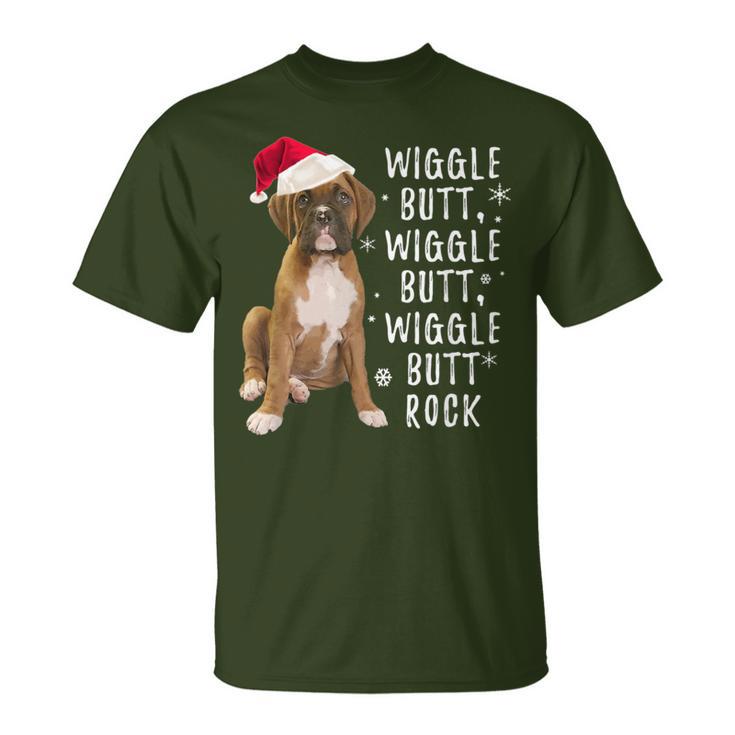 Boxer Dog Christmas Wiggle Butt Rock T-Shirt