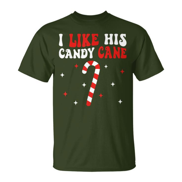 I Like His Candy Cane Couples Matching Christmas T-Shirt