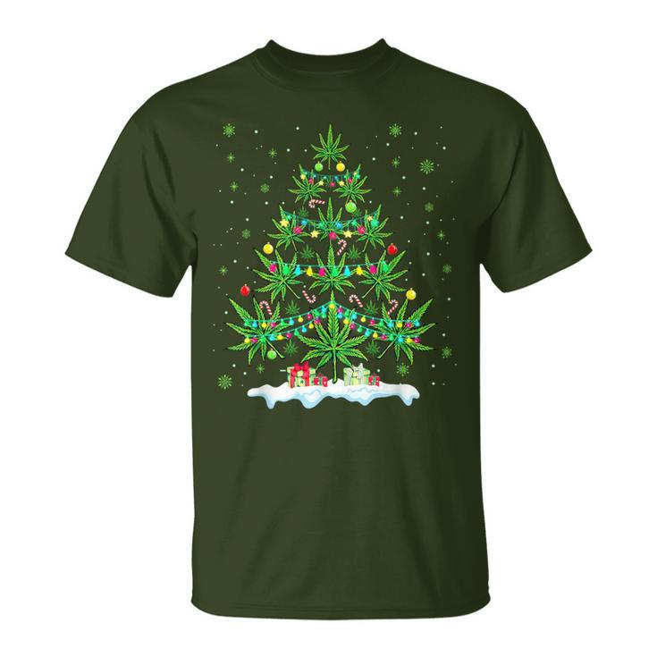 Cannabis Christmas Tree Xmas Smoking Weed Marijuana T-Shirt