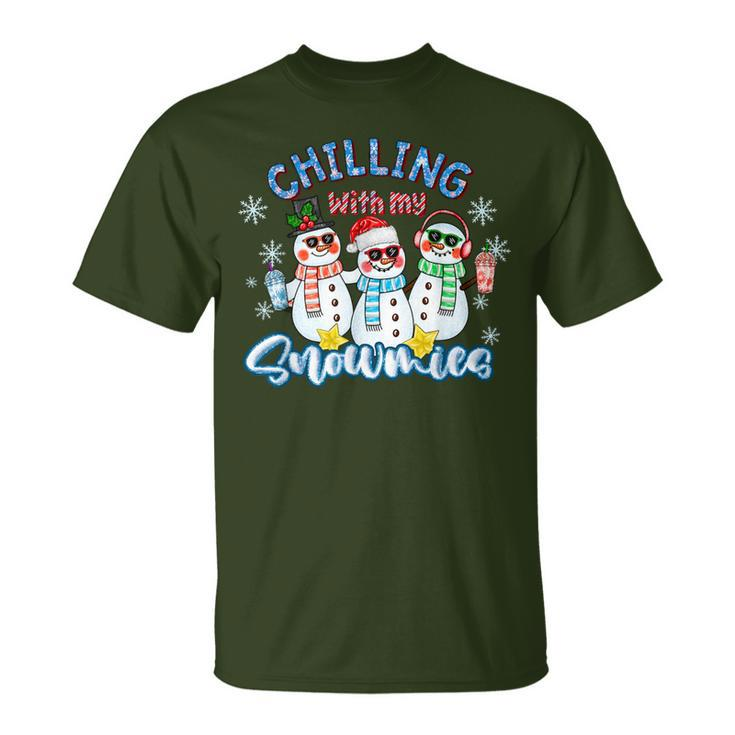 Chillin With My Snowmies Santa Snowman Ugly Christmas T-Shirt