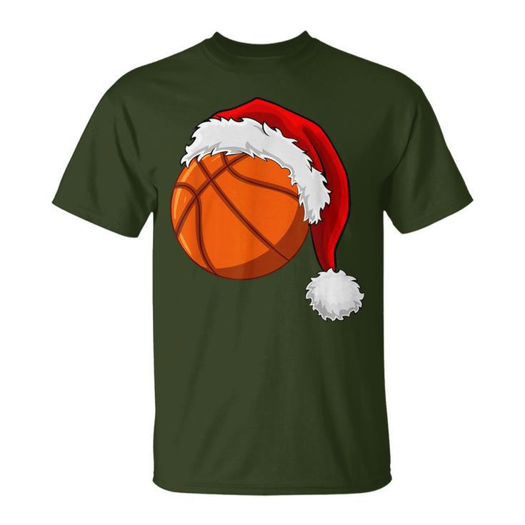 Christmas Basketball Ball Santa Hat Boys Sport Xmas T-Shirt