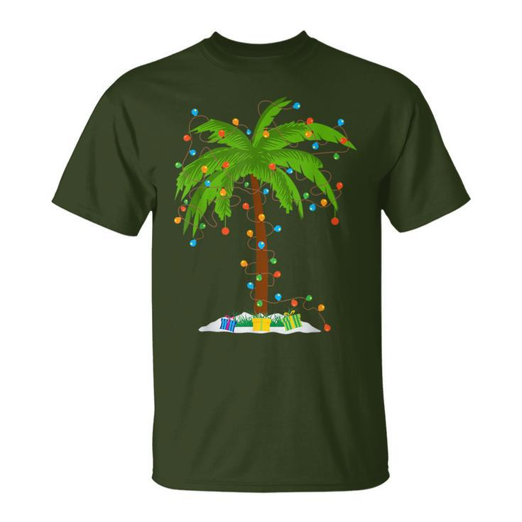 Christmas Beach Palm Tree With Xmas Lights Tropical Santa T-Shirt