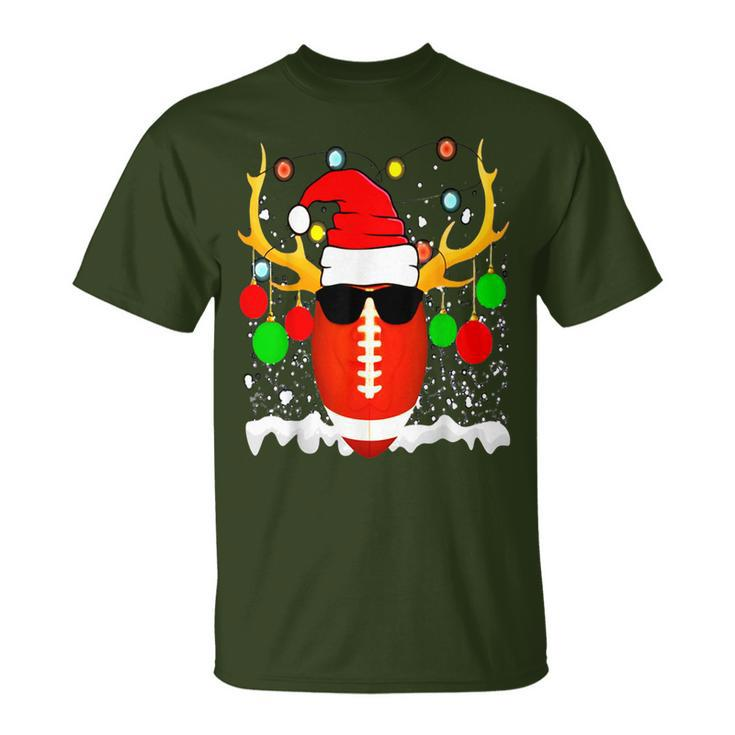 Christmas Football Santa Hat Sports Xmas Team Lovers Holiday T-Shirt