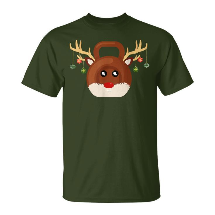 Christmas Gym Workout Reindeer Kettlebell Xmas For Gym Lover T-Shirt