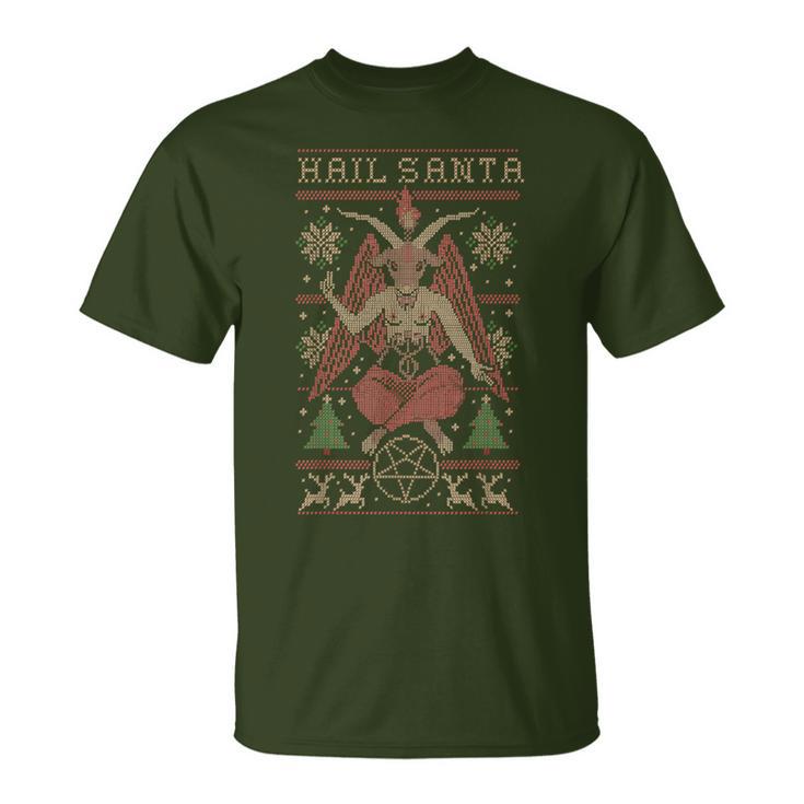 Christmas Hail Santa Satanism Goat Baphomet Atheist Satan T-Shirt