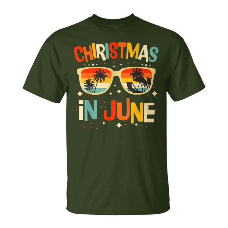 Christmas In June Sunglasses Summer Vacation Xmas T-Shirt