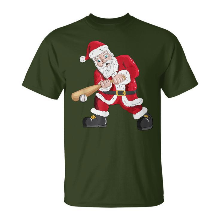Christmas Santa Claus With Baseball Bat Baseball T-Shirt