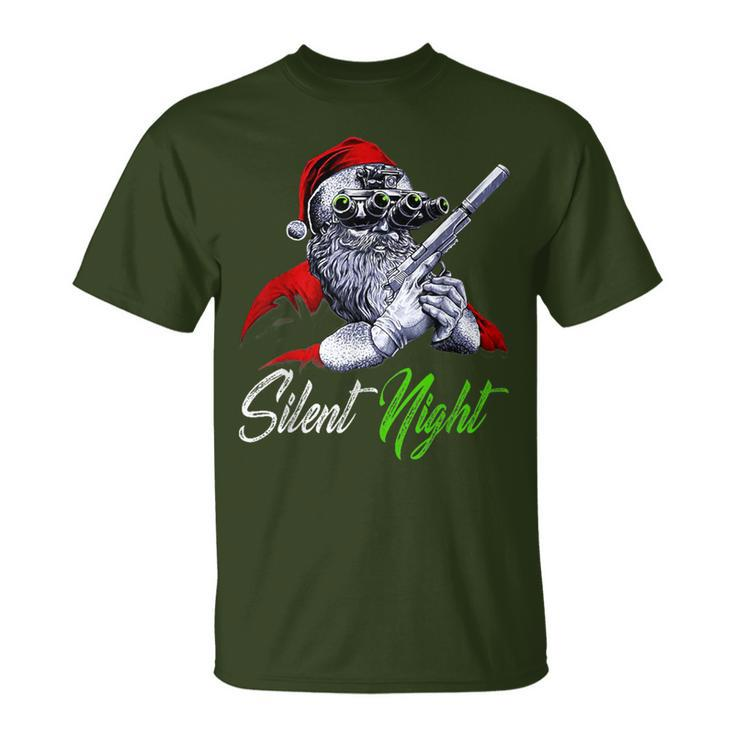 Christmas Santa Claus Guns Silent Night Santa Xmas Matching T-Shirt
