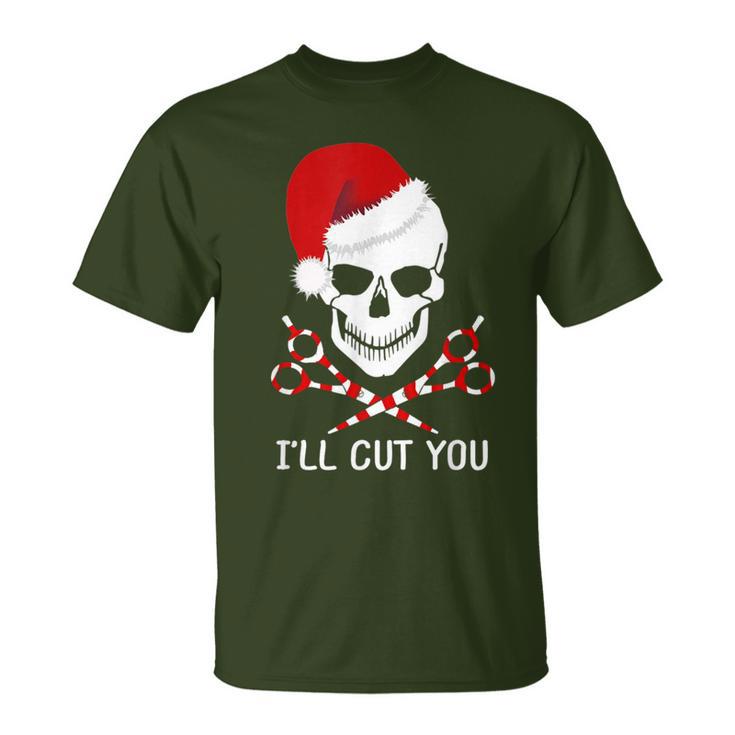 Christmas Skull Hairdresser Hair Stylist Santa Barber T-Shirt