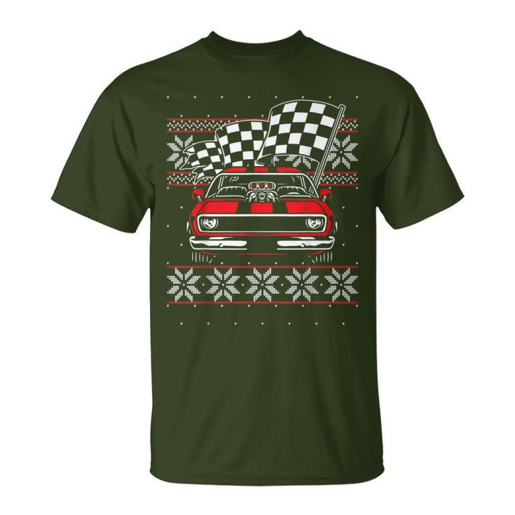 Classic Muscle Car Guys Matching Ugly Christmas Car Racing T-Shirt