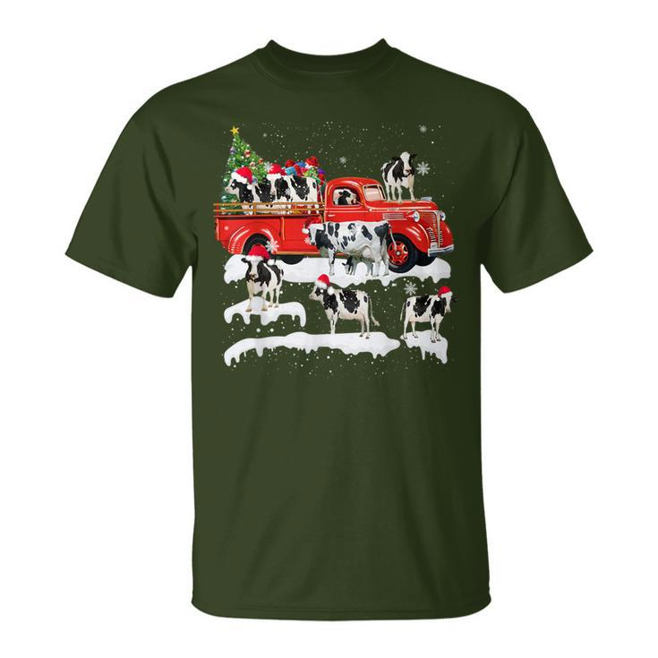 Cow Riding Red Truck Merry Christmas Farmer X-Mas Ugly T-Shirt