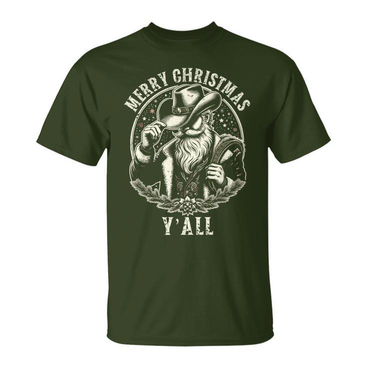 Cowboy Santa Claus Merry Christmas Y'all Western Country T-Shirt