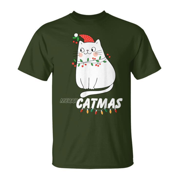 Cute Cat Merry Catmas Christmas Cat Lovers Santa Pajama T-Shirt