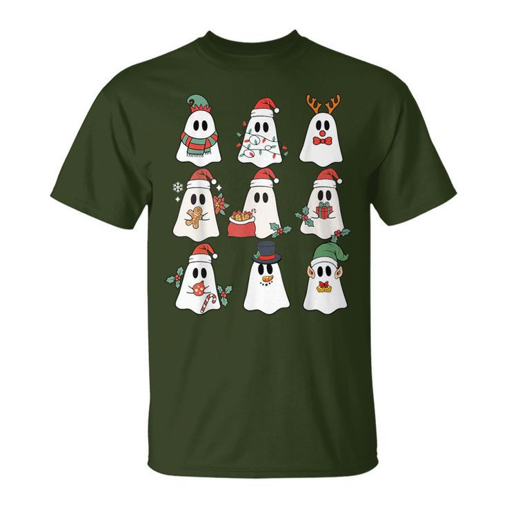 Cute Ghost Spooky Christmas Santa Hat Family Pajama T-Shirt