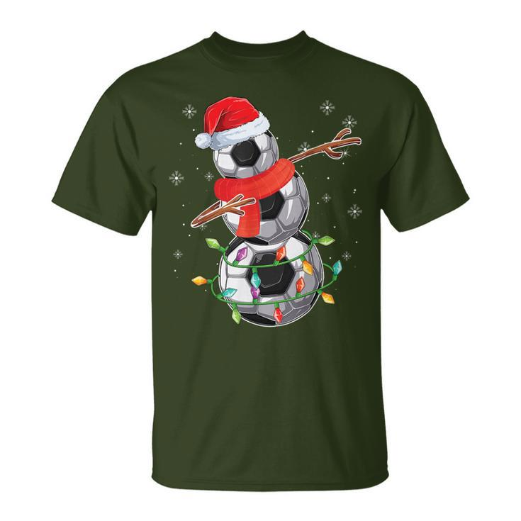 Dabbing Soccer Christmas Lights Snowman Santa Sweater Ugly T-Shirt