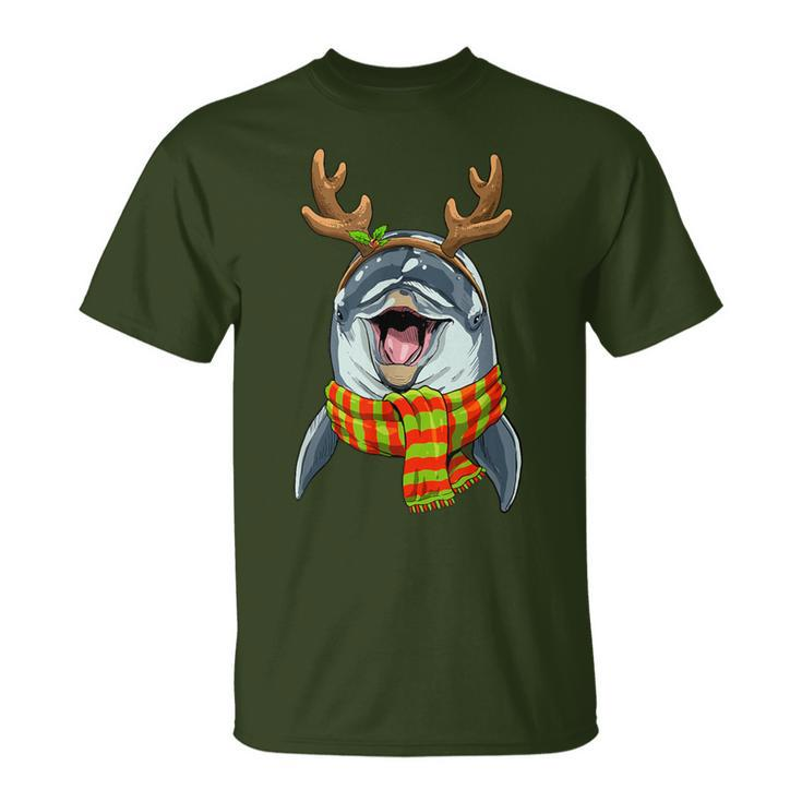 Dolphin Reindeer Christmas Xmas Animal Dolphin Lover T-Shirt