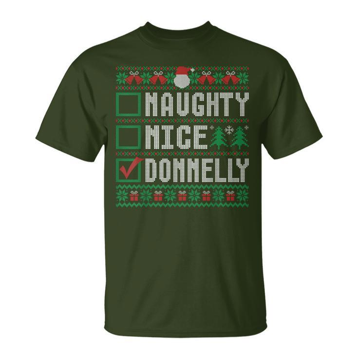 Donnelly Family Name Naughty Nice Donnelly Christmas List T-Shirt