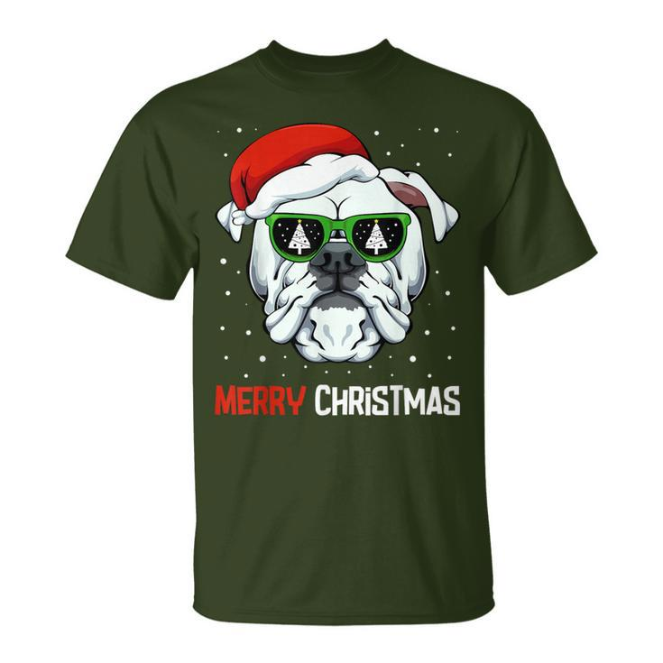 English Bulldog Merry Christmas Pajama Cute Dog Santa Hat T-Shirt