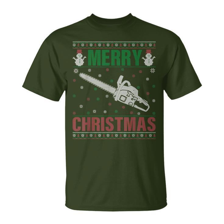 Family Xmas Pajamas Matching Chainsaw Ugly Christmas T-Shirt