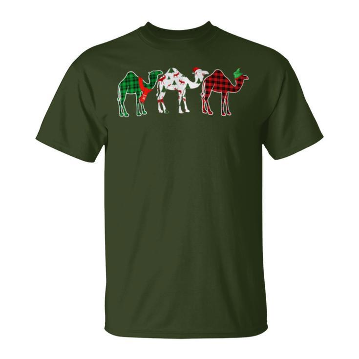 Camel Xmas Tree Lights Red Plaid Christmas T-Shirt