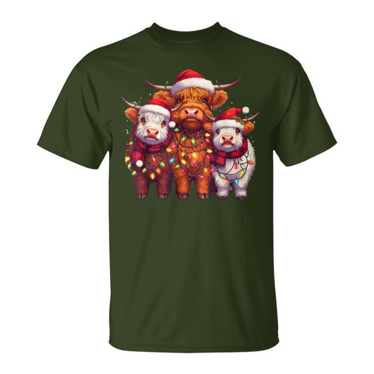 Christmas Cows Wearing Xmas Hat Light Cows Lover Farm T-Shirt