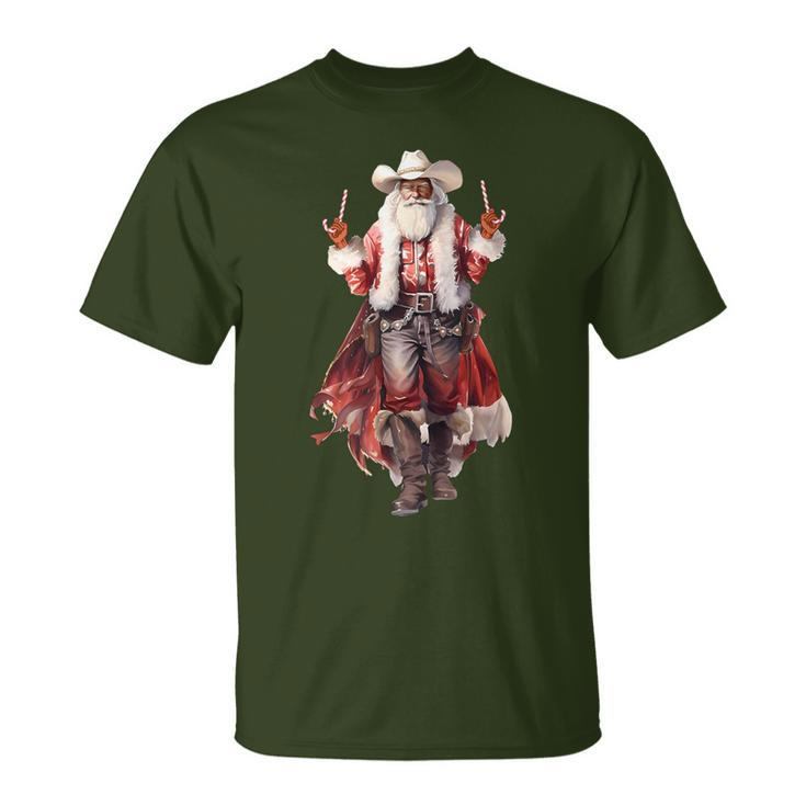 Christmas Western Cowboy Santa Claus And Candy Cane T-Shirt