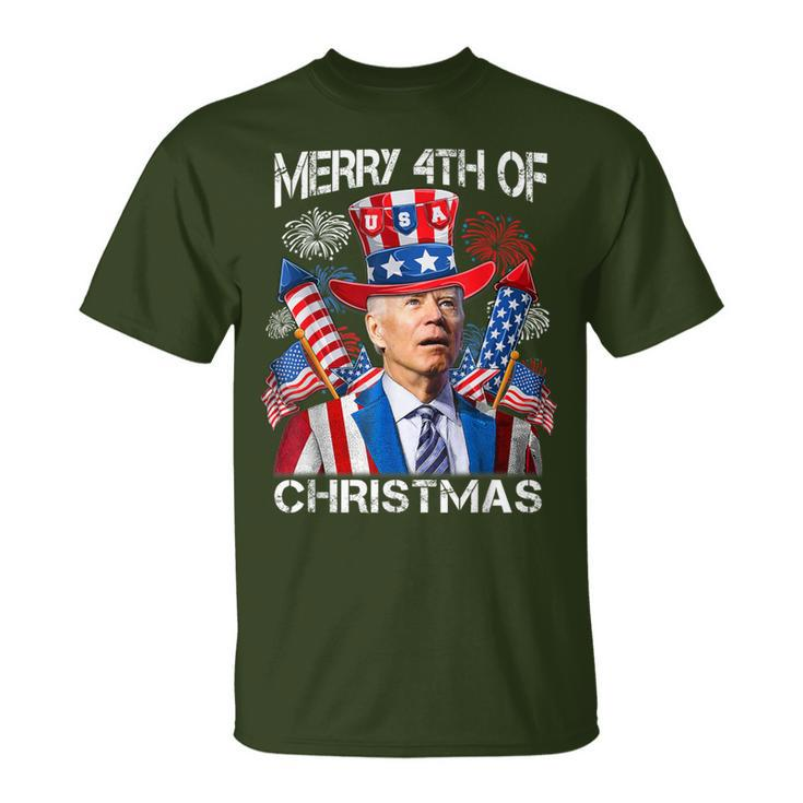 Joe Biden Merry 4Th Of Christmas 4Th Of July Firework T-Shirt