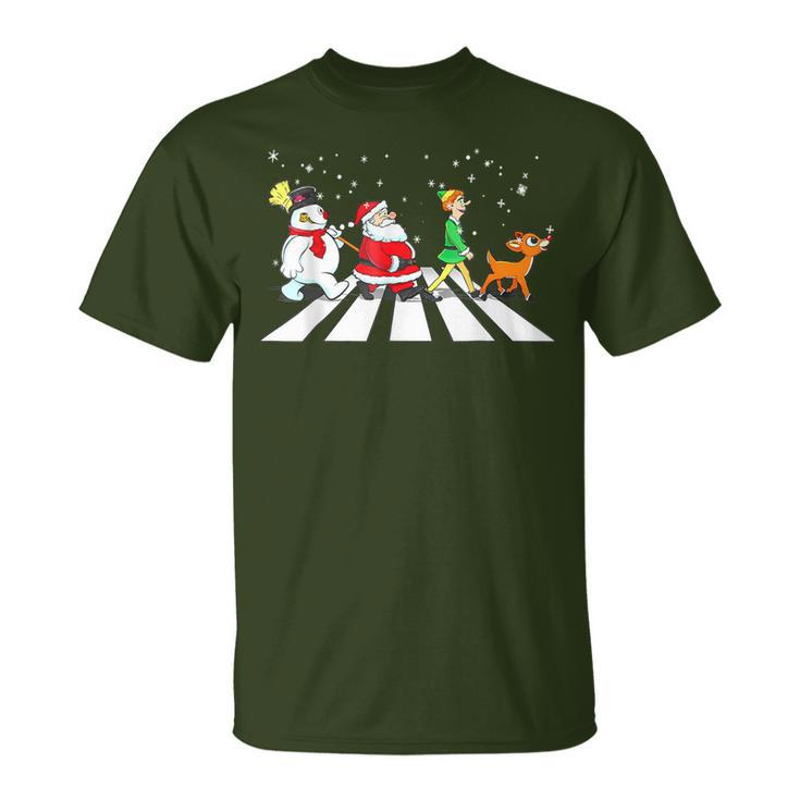 Santa Snowman Elf Reindeer Christmas Abbeys Road Men T-Shirt