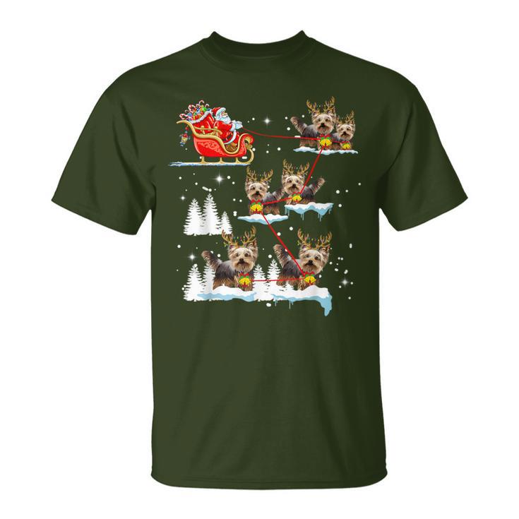 Yorkie Christmas Pajama Santa Reindeer T-Shirt