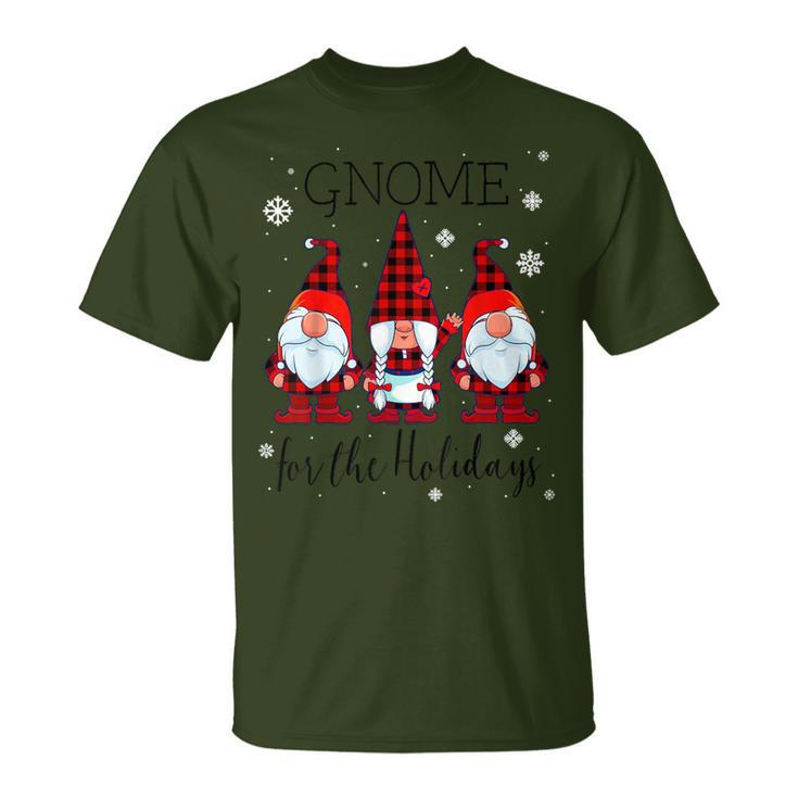 Gnome For The Holidays Buffalo Plaid 3 Gnomes Christmas Xmas T-Shirt