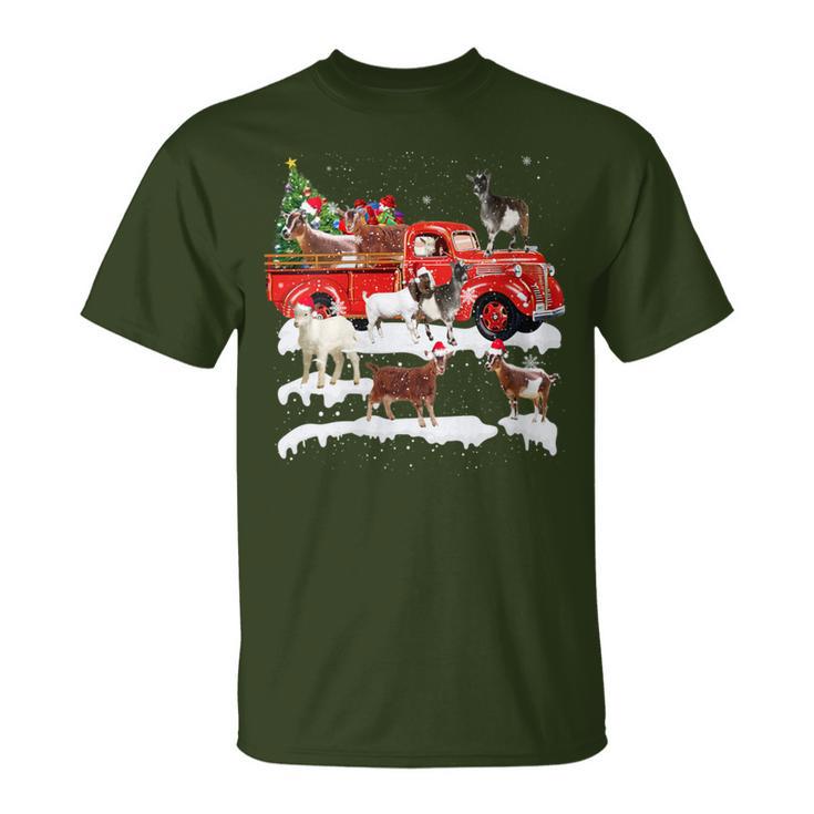 Goat Riding Red Truck Merry Christmas Farmer X-Mas Ugly T-Shirt