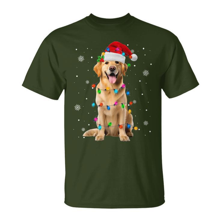 Golden Retriever Christmas Santa Hat Xmas Lights Dog Lover T-Shirt