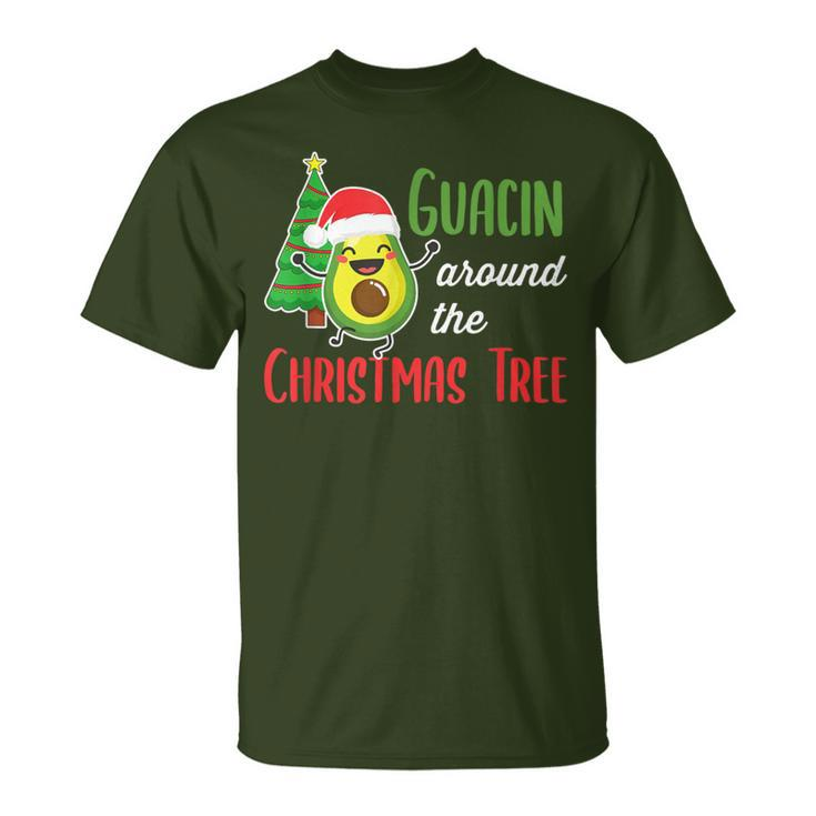 Guacin Around The Christmas Tree Avocado Pj Mexican Navidad T-Shirt
