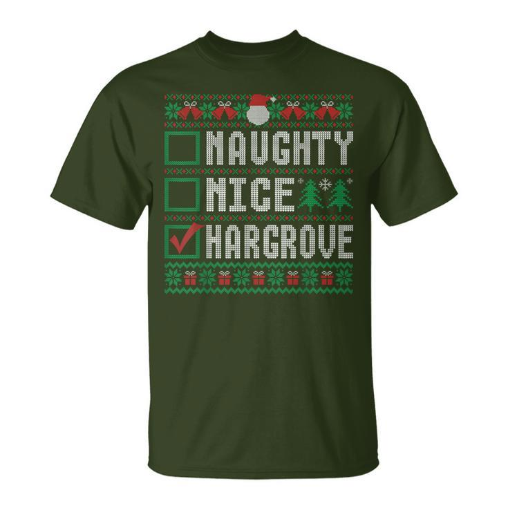 Hargrove Family Name Naughty Nice Hargrove Christmas List T-Shirt