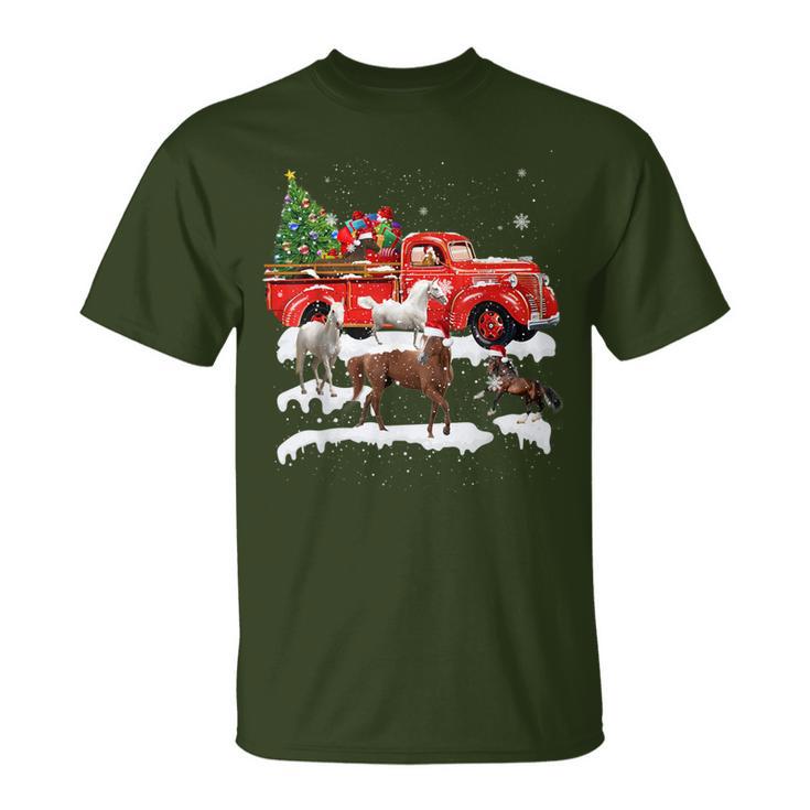 Horse Riding Red Truck Merry Christmas Farmer X-Mas Ugly T-Shirt