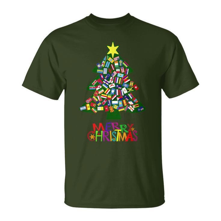 International Flags Nations Love World Peace Christmas Tree T-Shirt