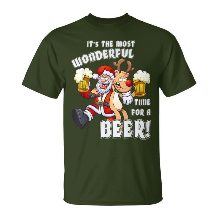 It's The Most Wonderful Time For A Beer Santa Xmas T-Shirt