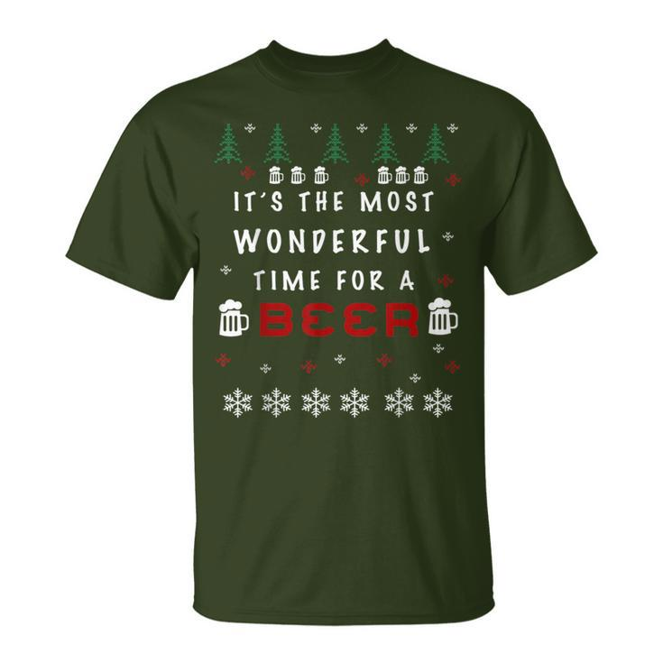 It's The Most Wonderful Time For A Beer Ugly Christmas T-Shirt