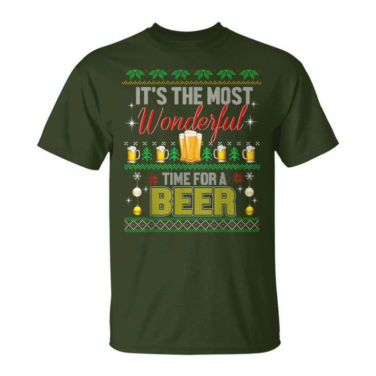 It's The Most Wonderful Time For A Beer Ugly Sweater Xmas T-Shirt