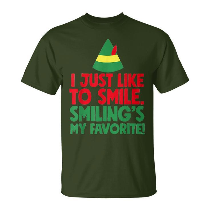 Just Like To Smile Smiling's My Favorite Elf Christmas T-Shirt
