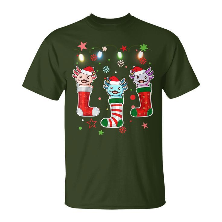Kawaii Axolotl Christmas Stocking Kid Youth N Pajamas Pjs T-Shirt