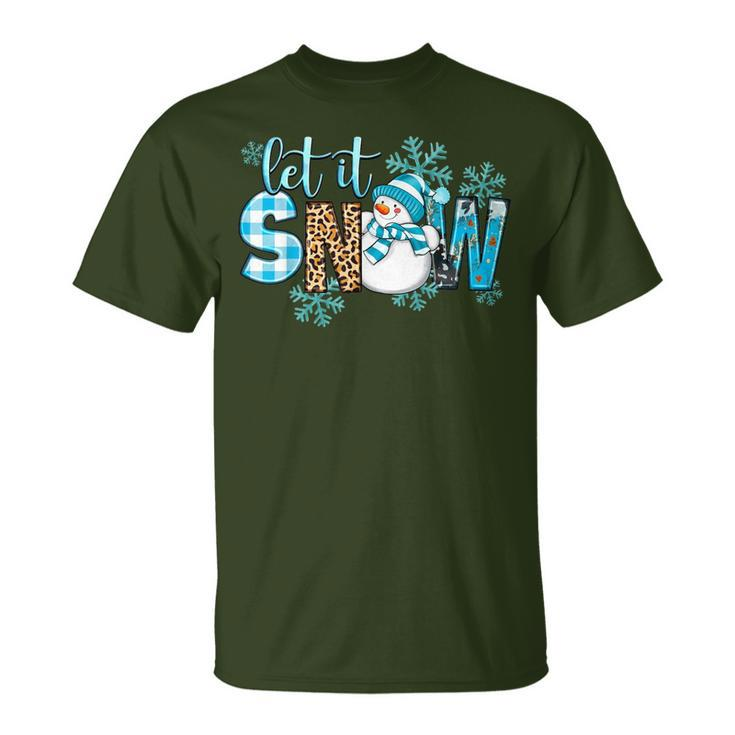 Let It Snow Christmas Snowman Snowflakes Xmas Holiday Pajama T-Shirt