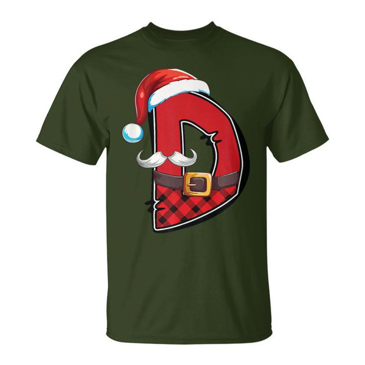 Letter D Initial Name Plaid Santa Hat Christmas T-Shirt