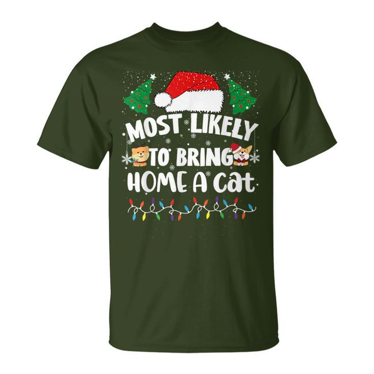 Most Likely To Bring Home A Cat Christmas Family Matching T-Shirt