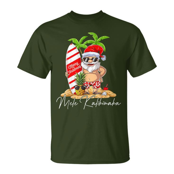 Mele Kalikimaka Hawaii Christmas Surfing Santa Xmas Summer T-Shirt