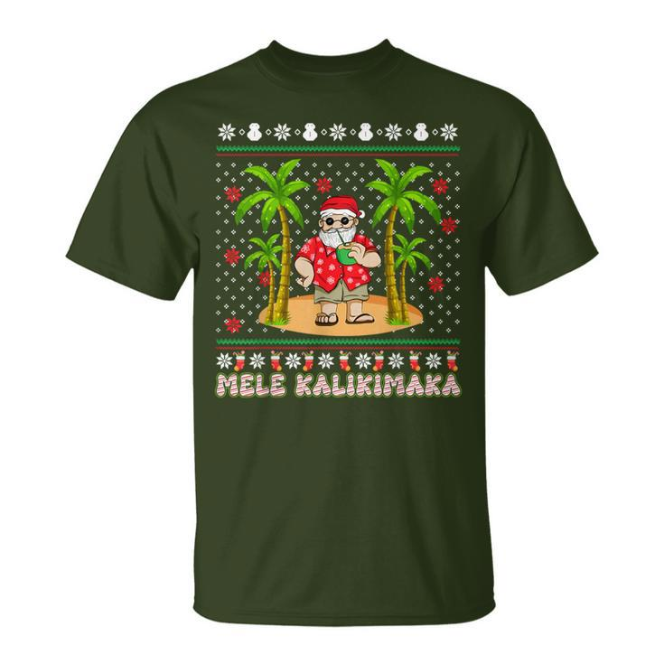 Mele Kalikimaka Hawaiian Christmas On The Beach Hawaii Santa T-Shirt