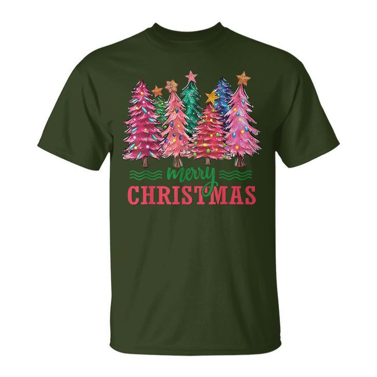 Merry And Bright Pink Christmas Tree Pink Christmas Costume T-Shirt