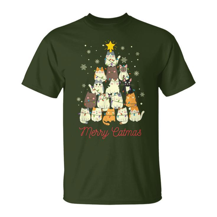 Merry Catmas Cat Christmas Tree Cat Lover T-Shirt