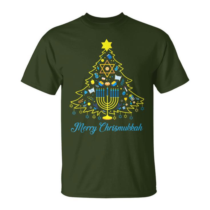 Merry Chrismukkah Christmas Tree Menorah Hanukkah Jewish T-Shirt