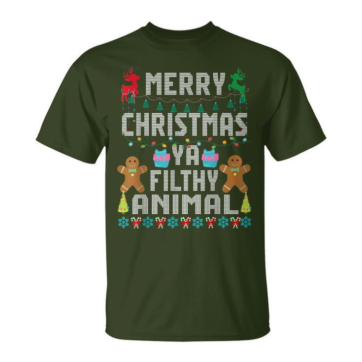 Merry Christmas Animal Filthy Ya Ugly Sweater Pjs Matching T-Shirt